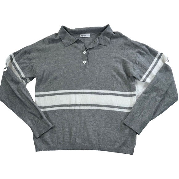 Aster Polo Sweater Women's Size 3X Gray White Striped Collared Long Sleeve - Picture 1 of 11